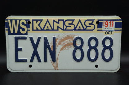 1991 Kansas Vintage Yellow WHEAT Graphic License Plate # EXN 888