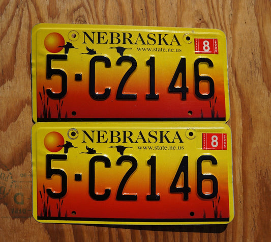 2005 Nebraska GEESE & SUNSET License Plate Pair / Set