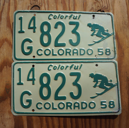 1958 Colorado SKIER License Plate Pair / Set