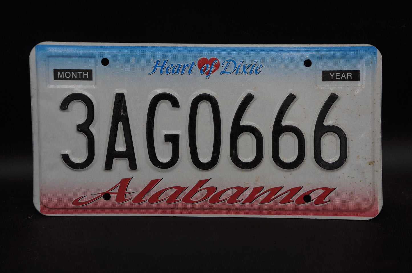 Alabama HEART OF DIXIE License Plate # 3AG0666