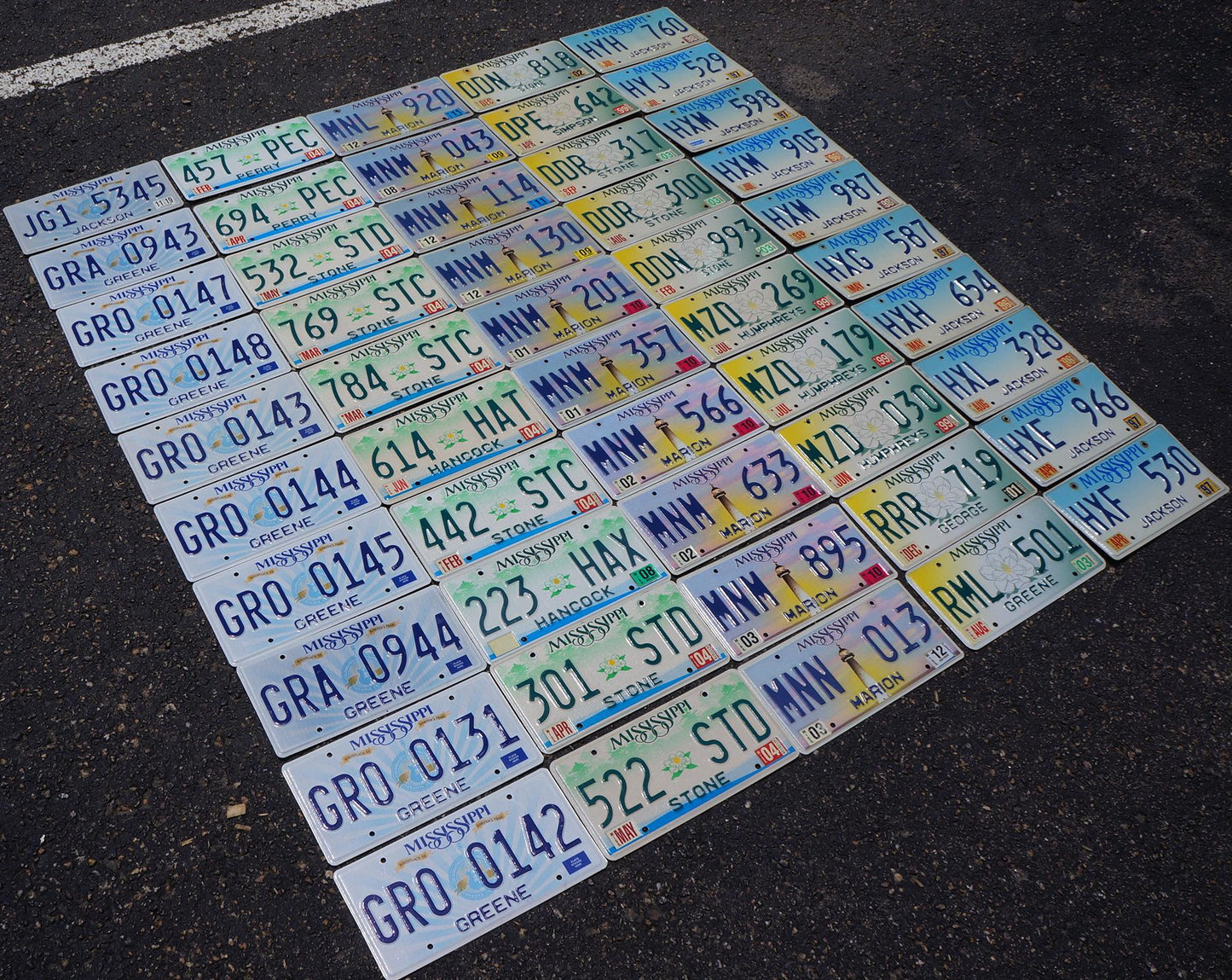 Mississippi License Plates Lot of 50: Guitar, Magnolia, Lighthouse Designs