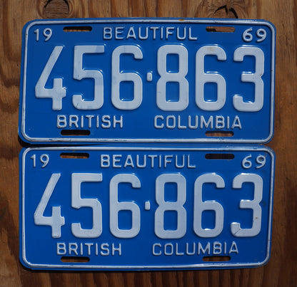 1969 Vintage British Columbia Canada License Plate PAIR
