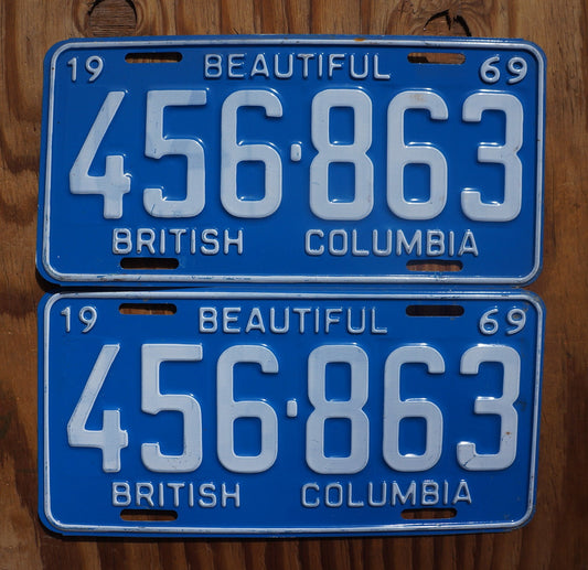1969 Vintage British Columbia Canada License Plate PAIR