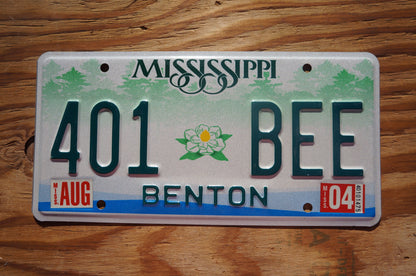 2004 Mississippi Embossed Green White Magnolia Flower License Plate # 401 BEE