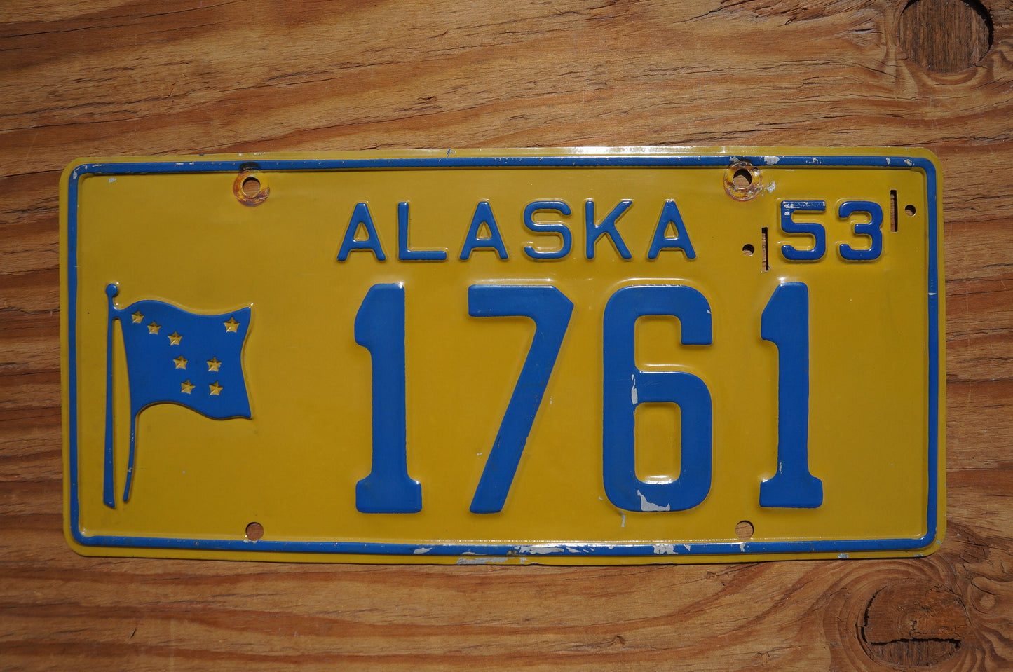 1953 Alaska License Plate FLAG # 1761 Low Number 4 Digits