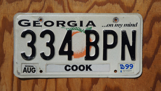 1999 Georgia Orange Peach License Plate COOK County On My Mind