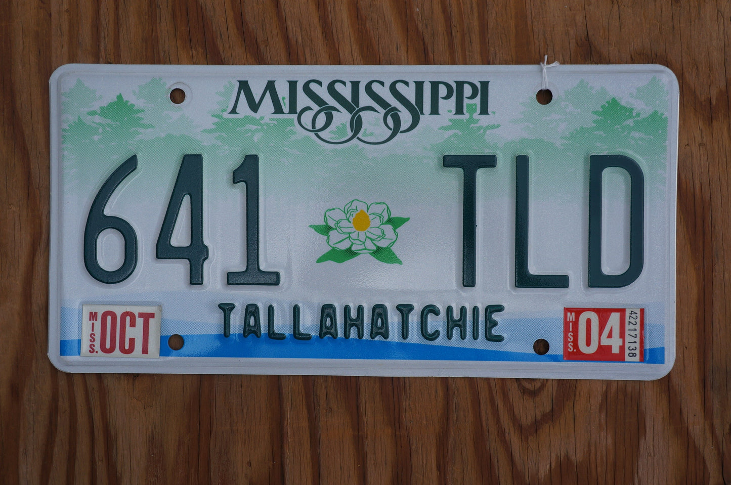 Mississippi MAGNOLIA Flower Green Graphic License Plate Tags GOOD Condition