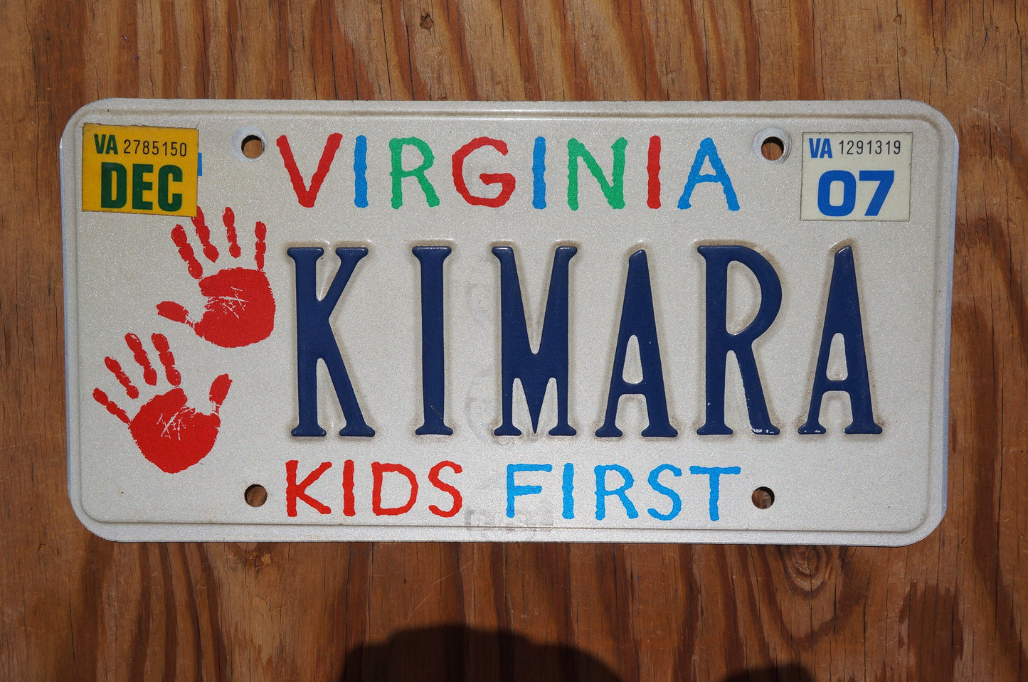 2007 Virginia KIDS FIRST Vanity License Plate KIMARA