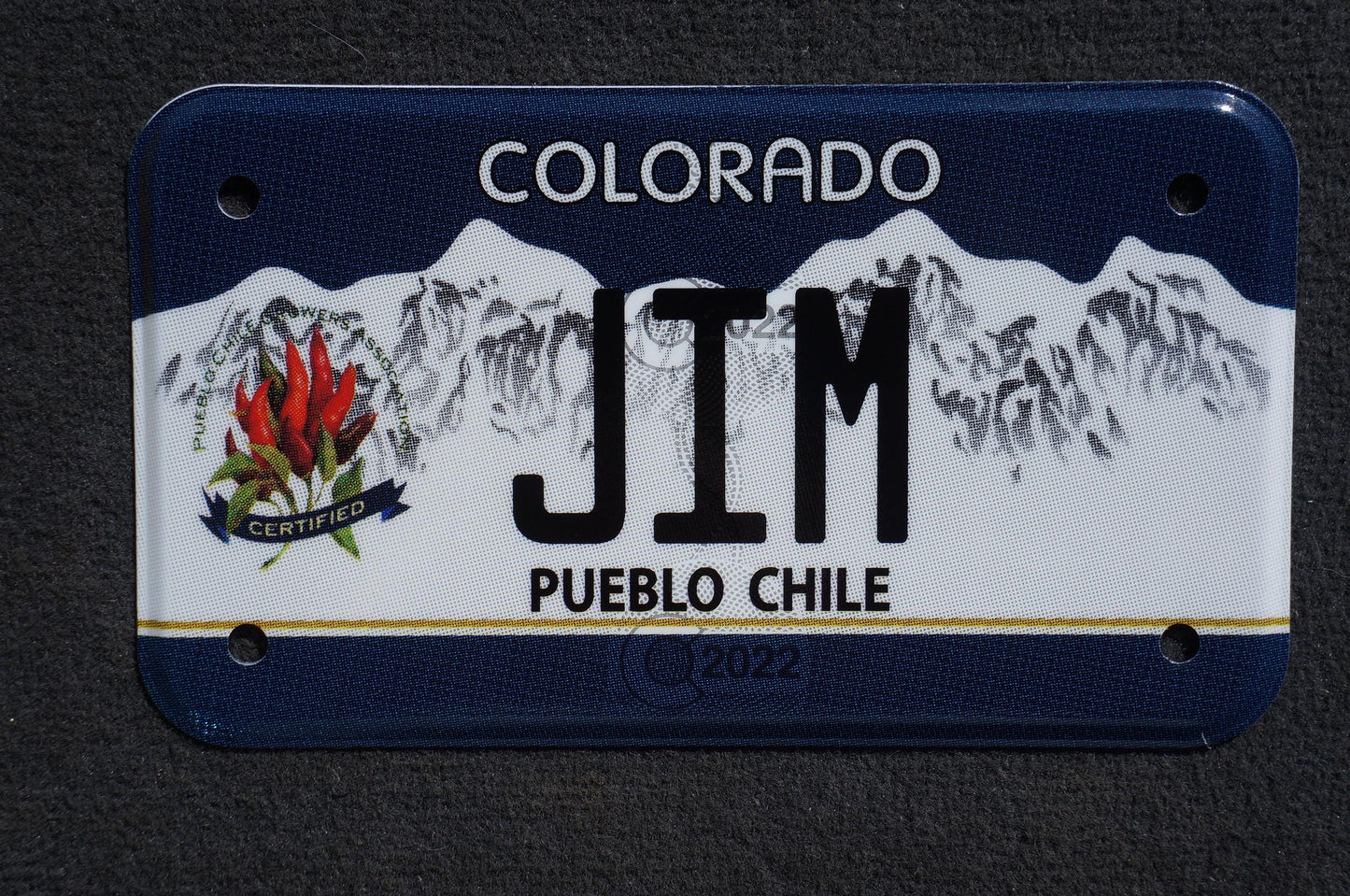 2022 Colorado JIM MOTORCYCLE Pueblo Chile Blue Vanity License Plate