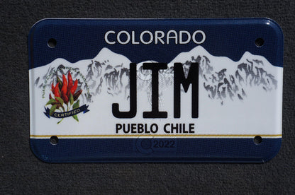 2022 Colorado JIM MOTORCYCLE Pueblo Chile Blue Vanity License Plate