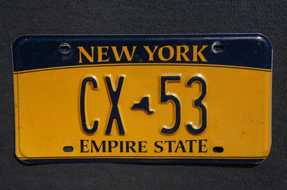 New York Yellow Empire State License Plate # CX - 53
