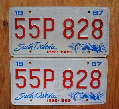1987 South Dakota Centennial Mt Rushmore License Plate Pair - Unused Original
