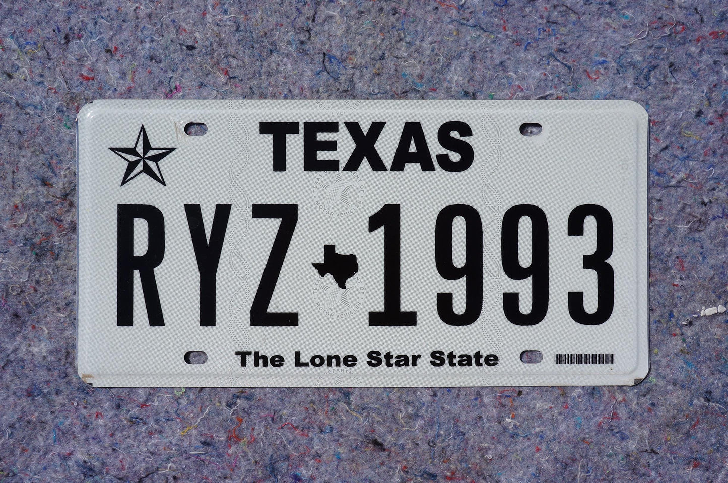 Texas License Plate # RYZ - 1993 Black on White The Lone Star State