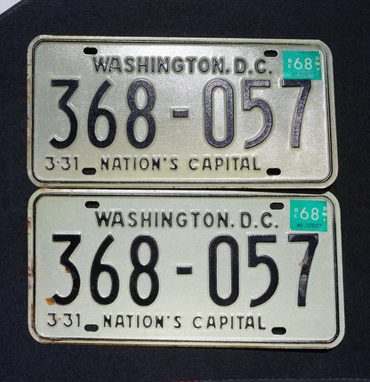 Vintage 1968 Washington DC District of Columbia License Plate PAIR / SET