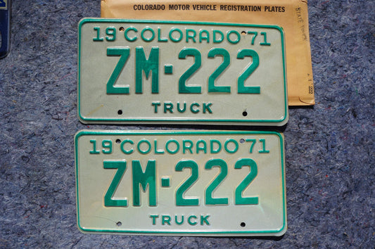 1971 Colorado Truck License Plate PAIR - Unused ZM-222