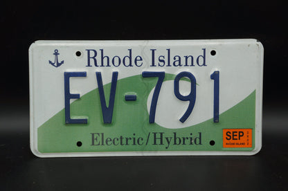 2022 Rhode Island ELECTRIC / HYBRID Vehicle License Plate Ocean State # EV - 791 Green Wave