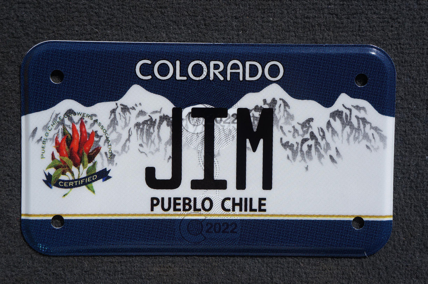 2022 Colorado JIM MOTORCYCLE Pueblo Chile Blue Vanity License Plate