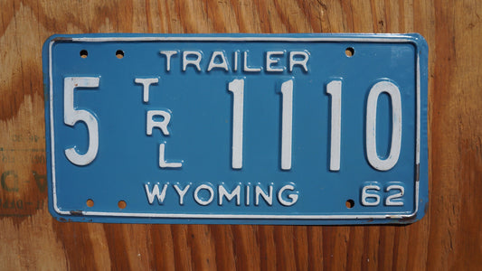 1962 Blue Wyoming Trailer TRL License Plate # 1110