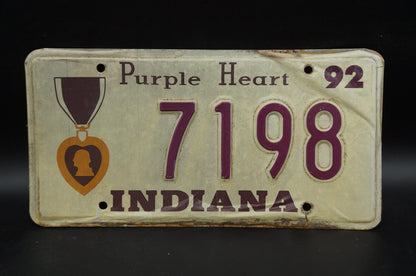 1992 Indiana PURPLE HEART License Plate # 7198