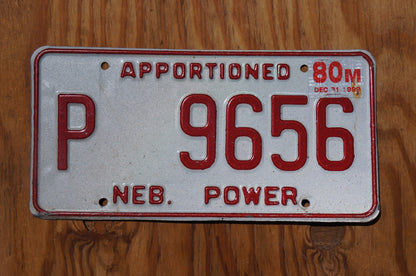 1980 Nebraska APPORTIONED POWER Semi Truck Tractor TRAILER License Plate P 9656