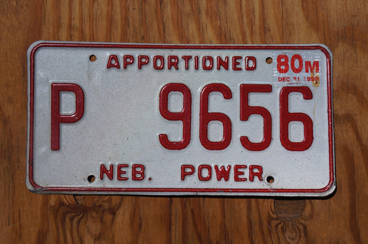 1980 Nebraska APPORTIONED POWER Semi Truck Tractor TRAILER License Plate P 9656
