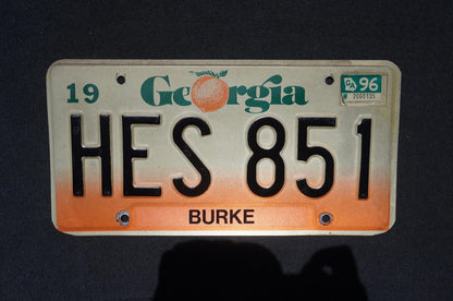 1996 Georgia Peach License Plate BURKE County # HES 851