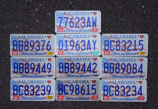 Alabama 'God Bless America' Flag License Plates - Lot of 10