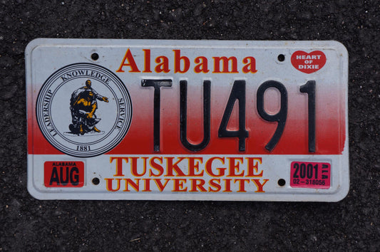 2001 Alabama TUSKEGEE UNIVERISTY License Plate