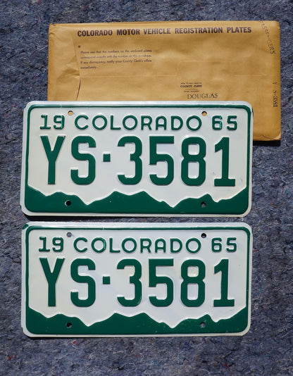 1965 Colorado License Plate PAIR / SET - Unused Excellent Condition