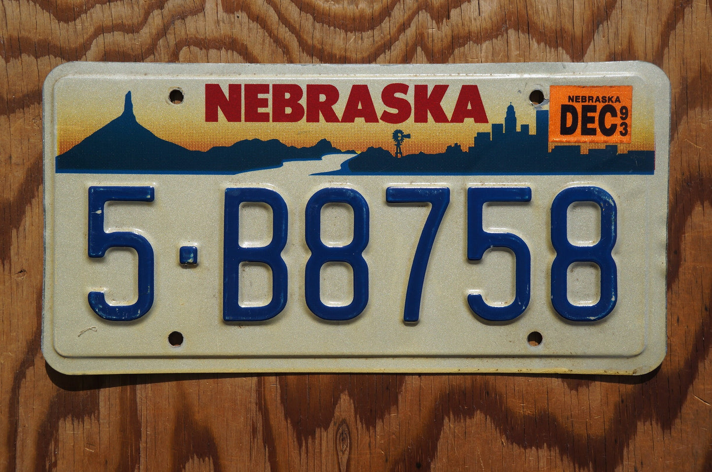 1993 Nebraska WINDMILL RIVER CITY Chimney Rock Sunset License Plate