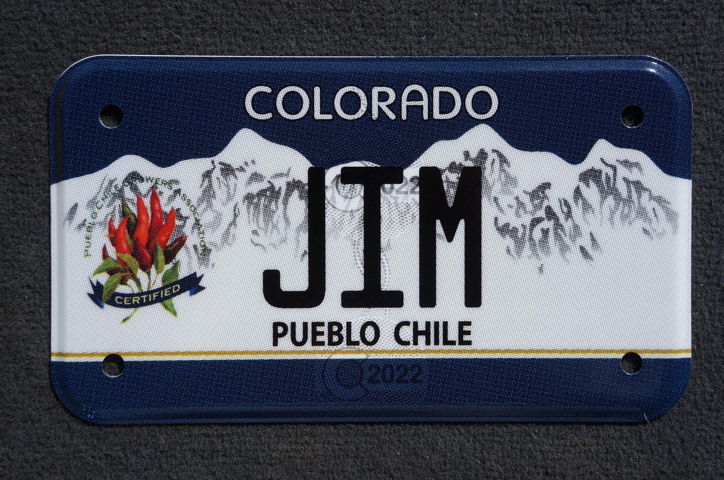 2022 Colorado JIM MOTORCYCLE Pueblo Chile Blue Vanity License Plate