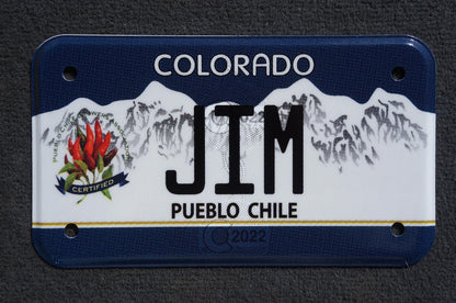2022 Colorado JIM MOTORCYCLE Pueblo Chile Blue Vanity License Plate
