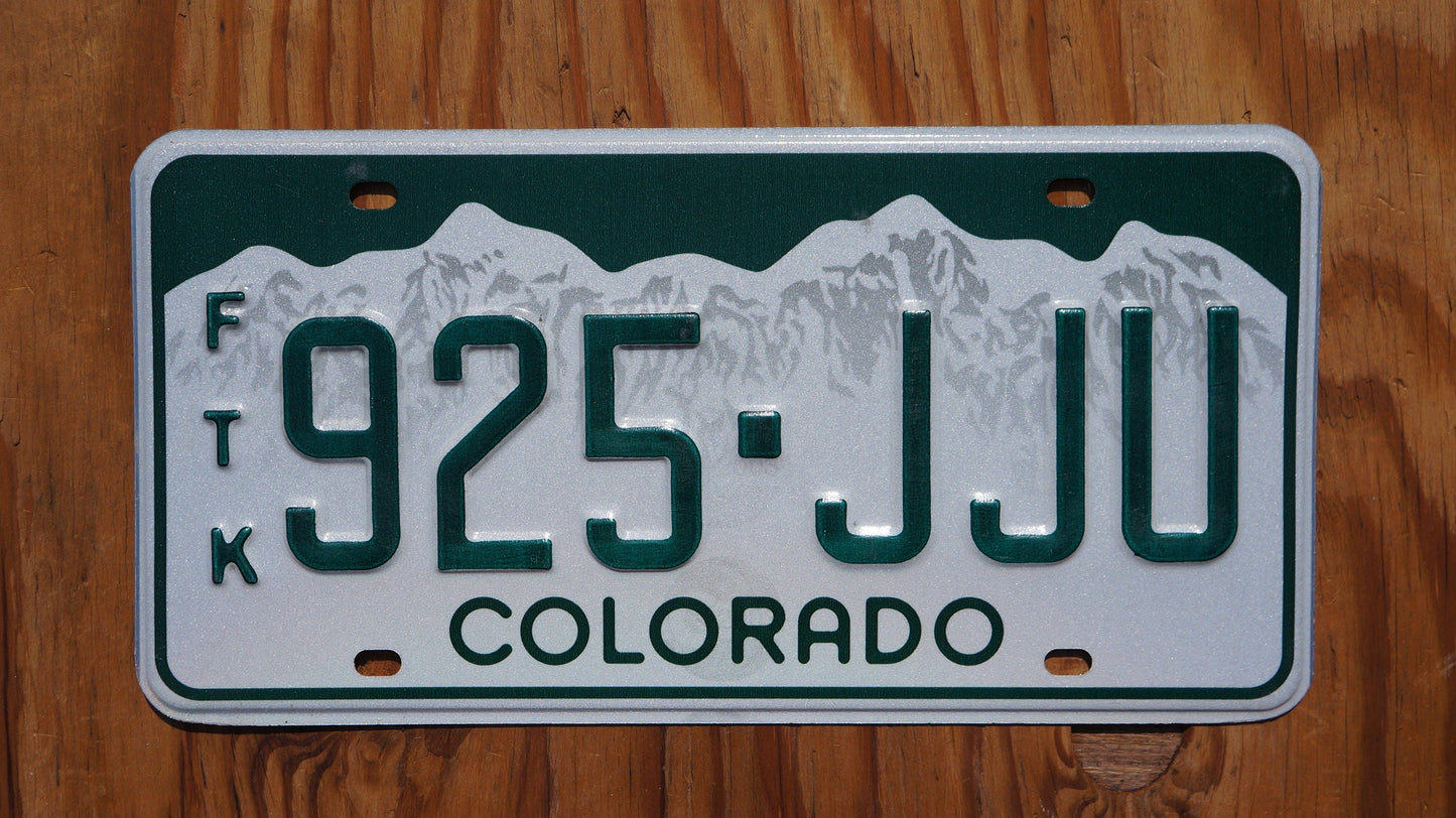 Colorado FARM TRUCK License Plate Snow Mountains Green Letters # 925 - JJU