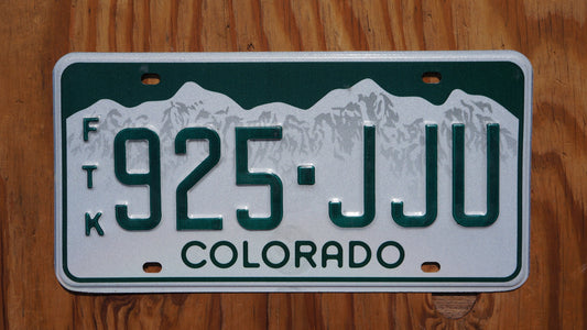 Colorado FARM TRUCK License Plate Snow Mountains Green Letters # 925 - JJU
