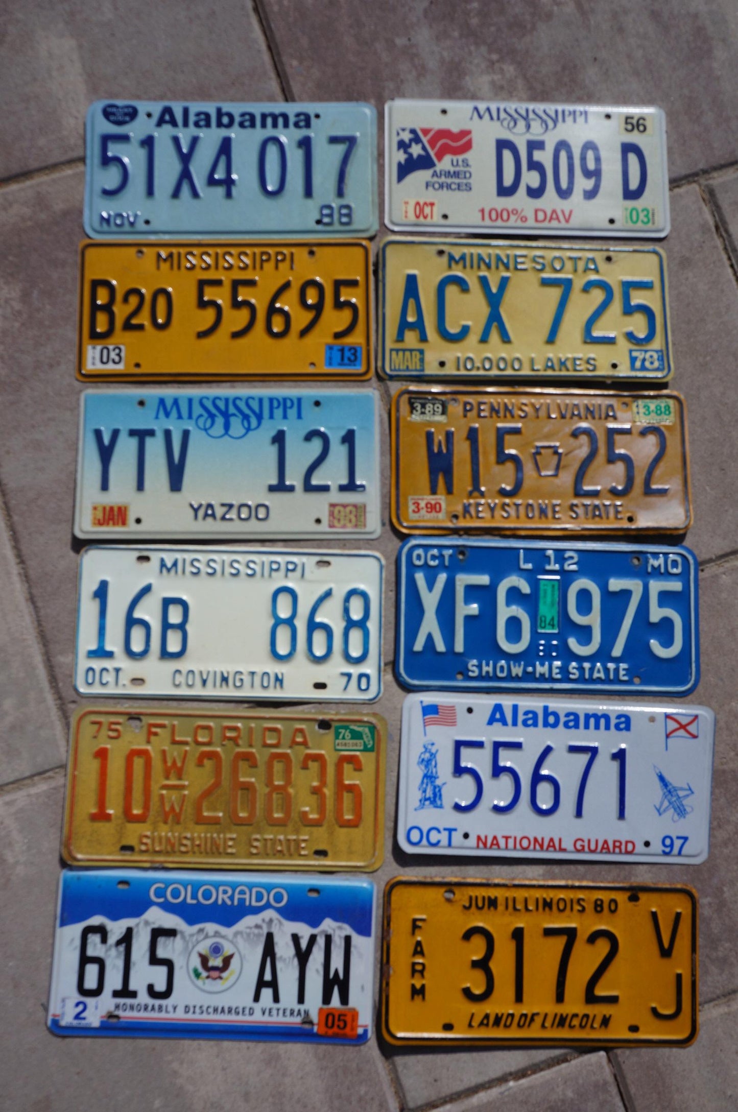 Vintage License Plates: Mixed States Lot of 12