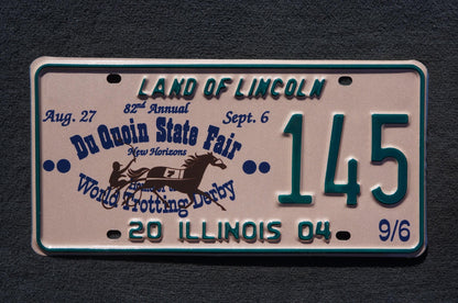 2004 Illinois du quoin state fair Convention License Plate # 145 Horse Trot