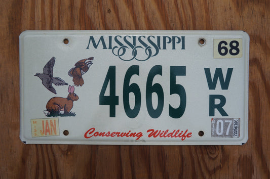 2007 Mississippi Conserving Wildlife Rabbit Dove Quail Graphic License Plate