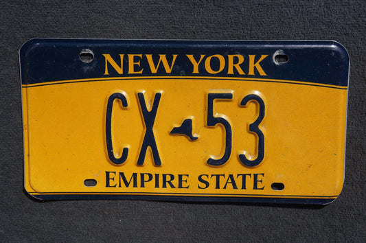 New York Yellow Empire State License Plate # CX - 53