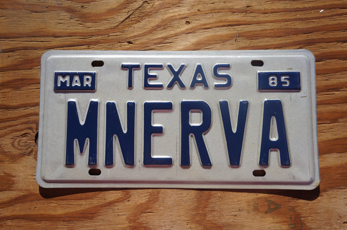 1985 Texas Vanity Vintage License Plate # MNERVA