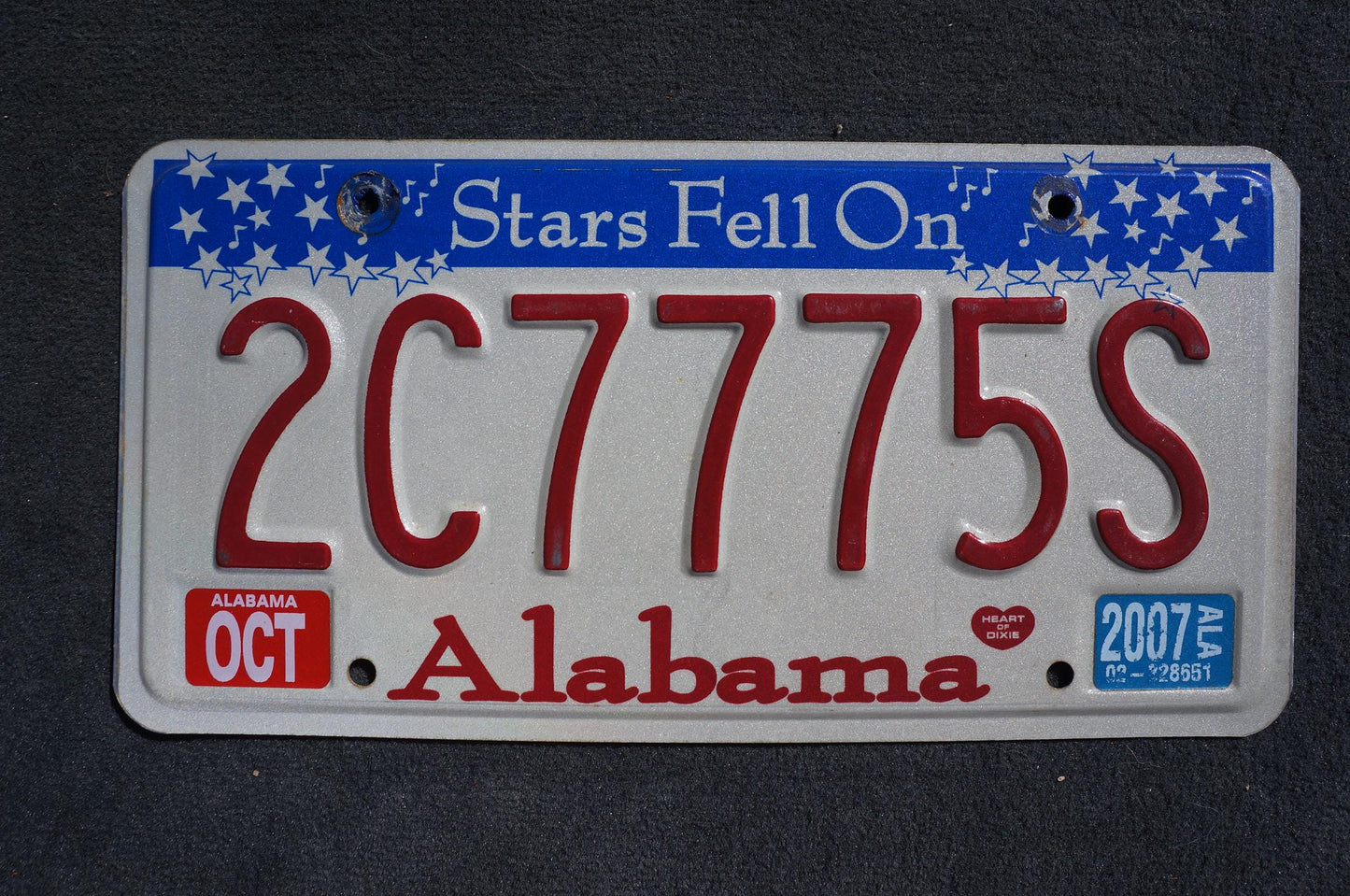 2007 Alabama Stars Fell On Alabama License Plate # 2C7775S