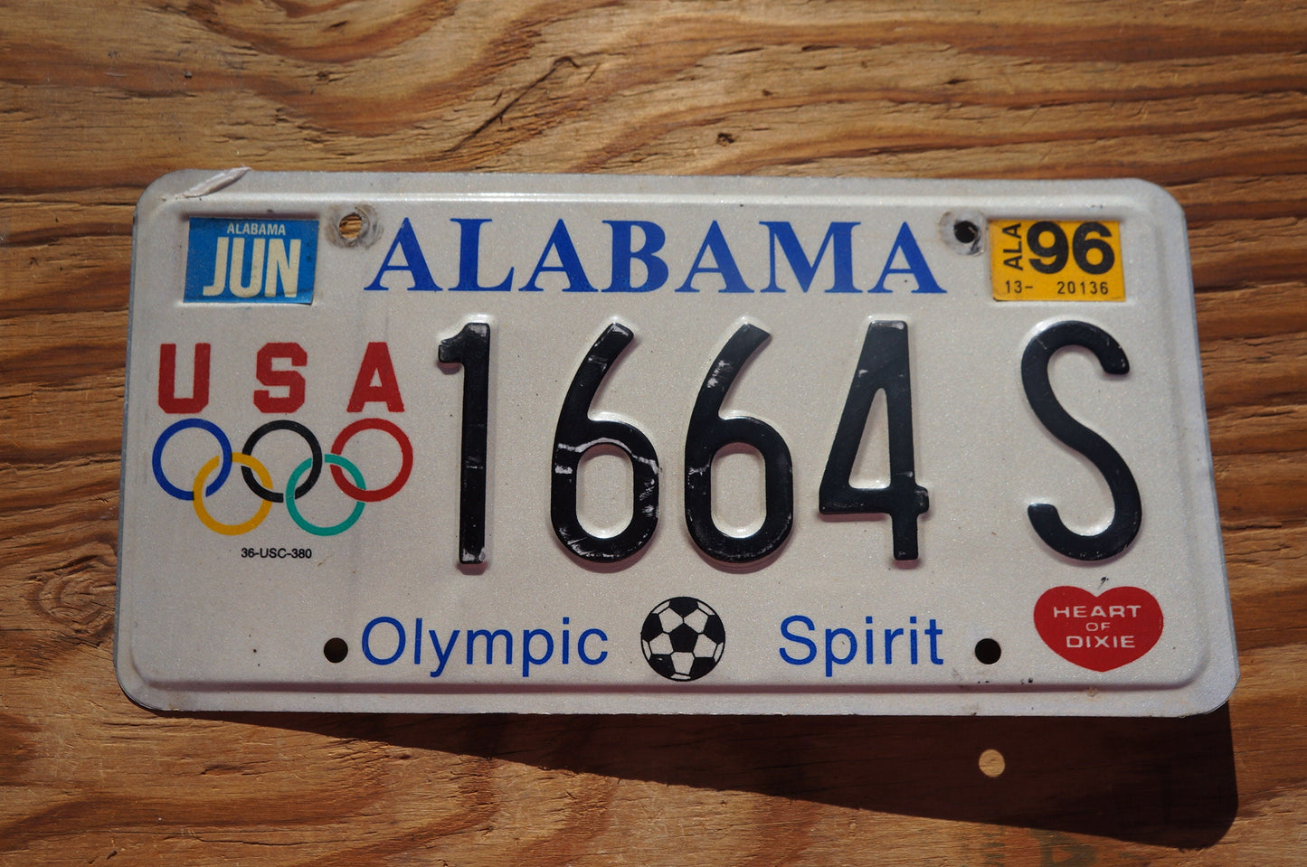 1996 Alabama OLYMPIC SPIRIT License Plate - 5 Rings USA Soccer Game