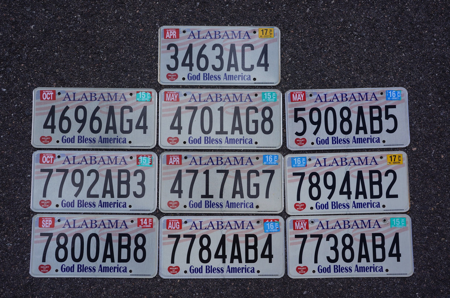 BULK ALABAMA LICENSE PLATES - LOT OF 10 -God Bless America Graphic License Plate
