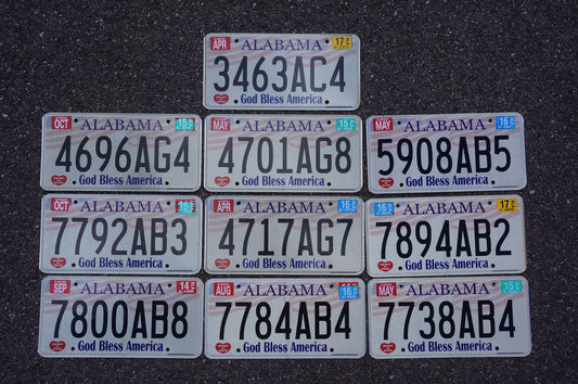 BULK ALABAMA LICENSE PLATES - LOT OF 10 -God Bless America Graphic License Plate