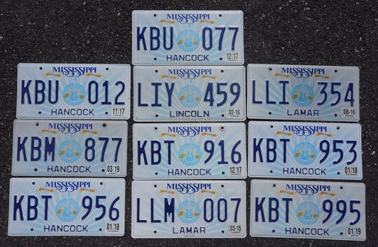 Bulk LOT OF 10 MISSISSIPPI LICENSE PLATES - GUITAR Graphic License Plate Tags