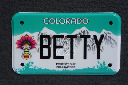 Expired Colorado Vanity MOTORCYCLE License Plate - BETTY - Elizabeth Betsy Bette Hetty