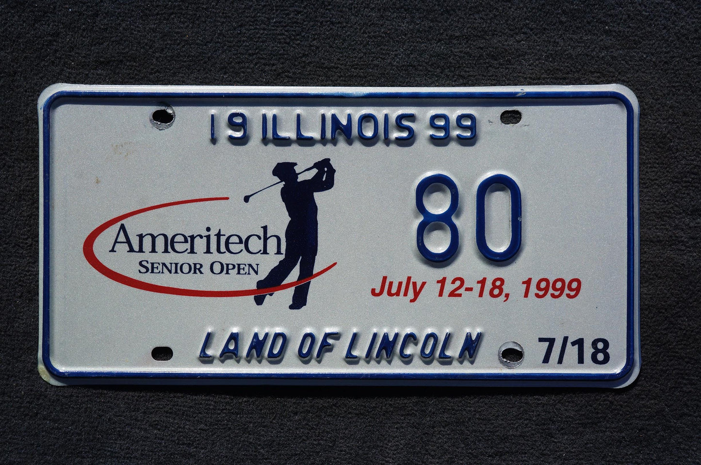 1999 Illinois Ameritech Senior Open Gulf Convention License Plate # 80