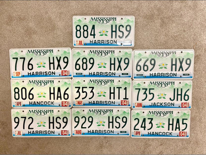 Mississippi Magnolia License Plates - Lot of 10 Embossed Tags