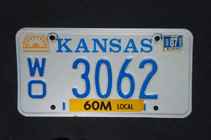 1987 Kansas Vintage License Plate # 3062
