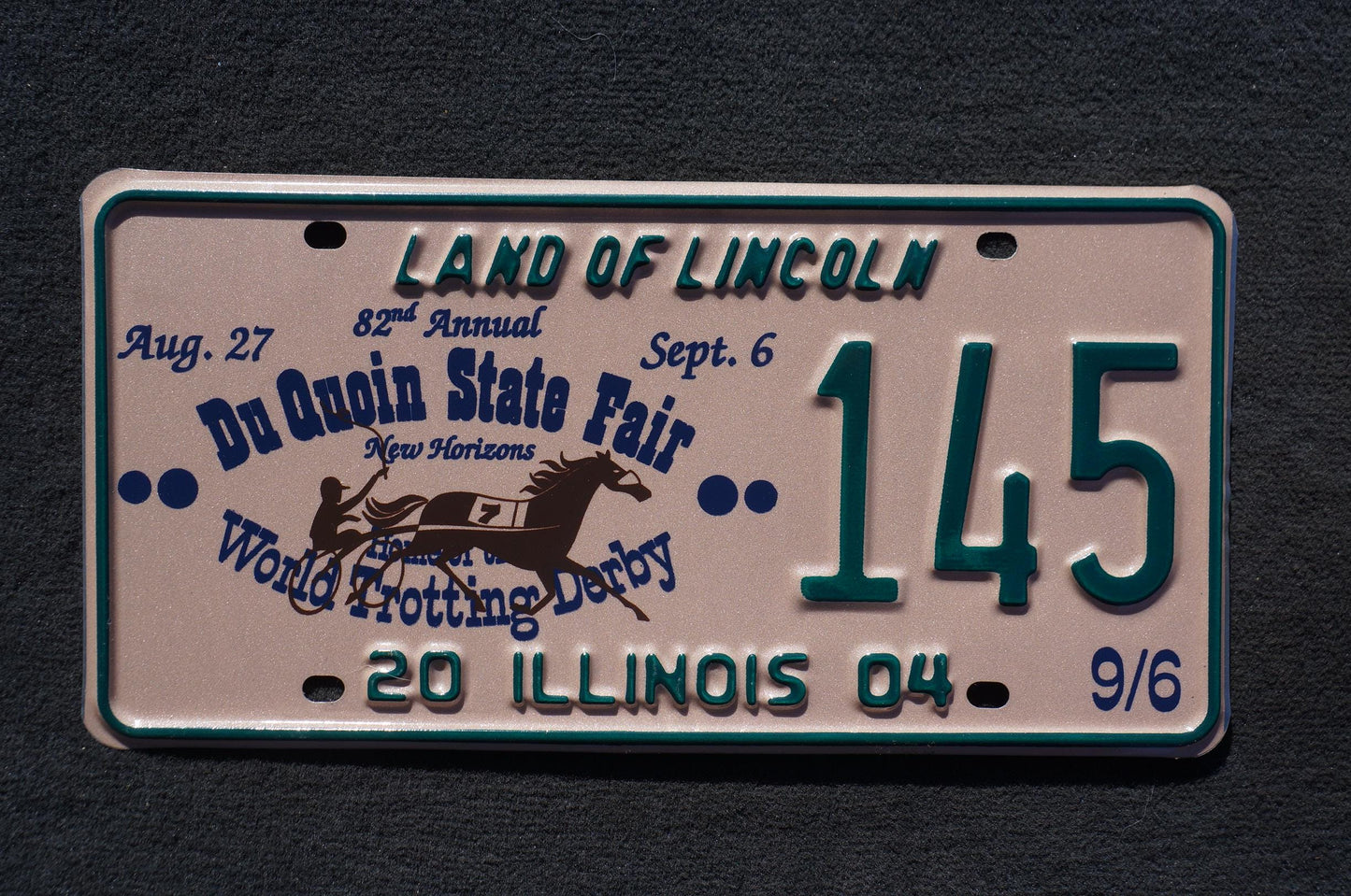2004 Illinois du quoin state fair Convention License Plate # 145 Horse Trot