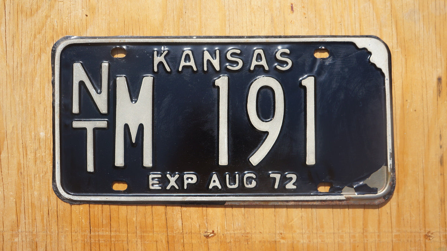 1972 Kansas Vintage Black License Plate # NT - M 191 - Midway USA
